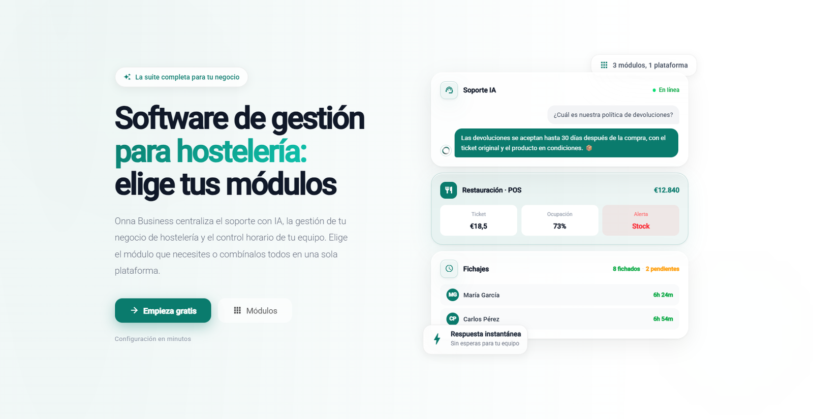 Dashboard de Onna Business — gestión de hostelería con IA