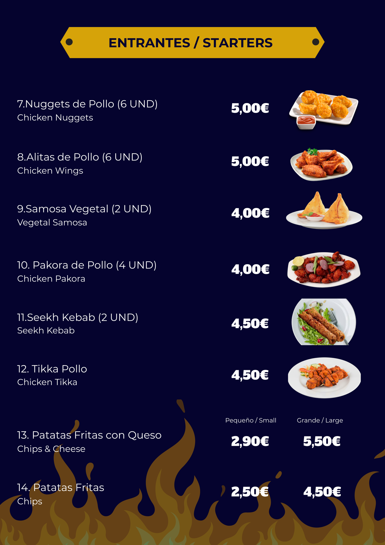 Carta M&J, Entrantes / Starters