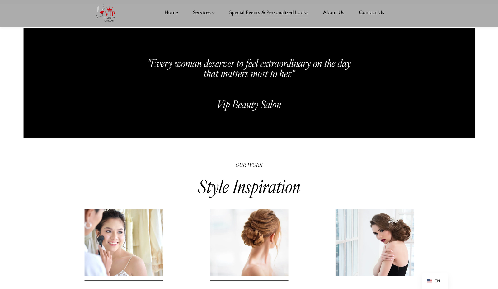 Sección de servicios, VIP Beauty Salon