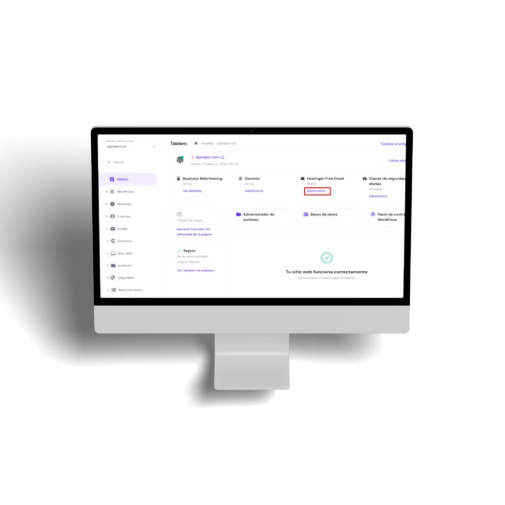Aplicación Hostinger en pantalla ordenador